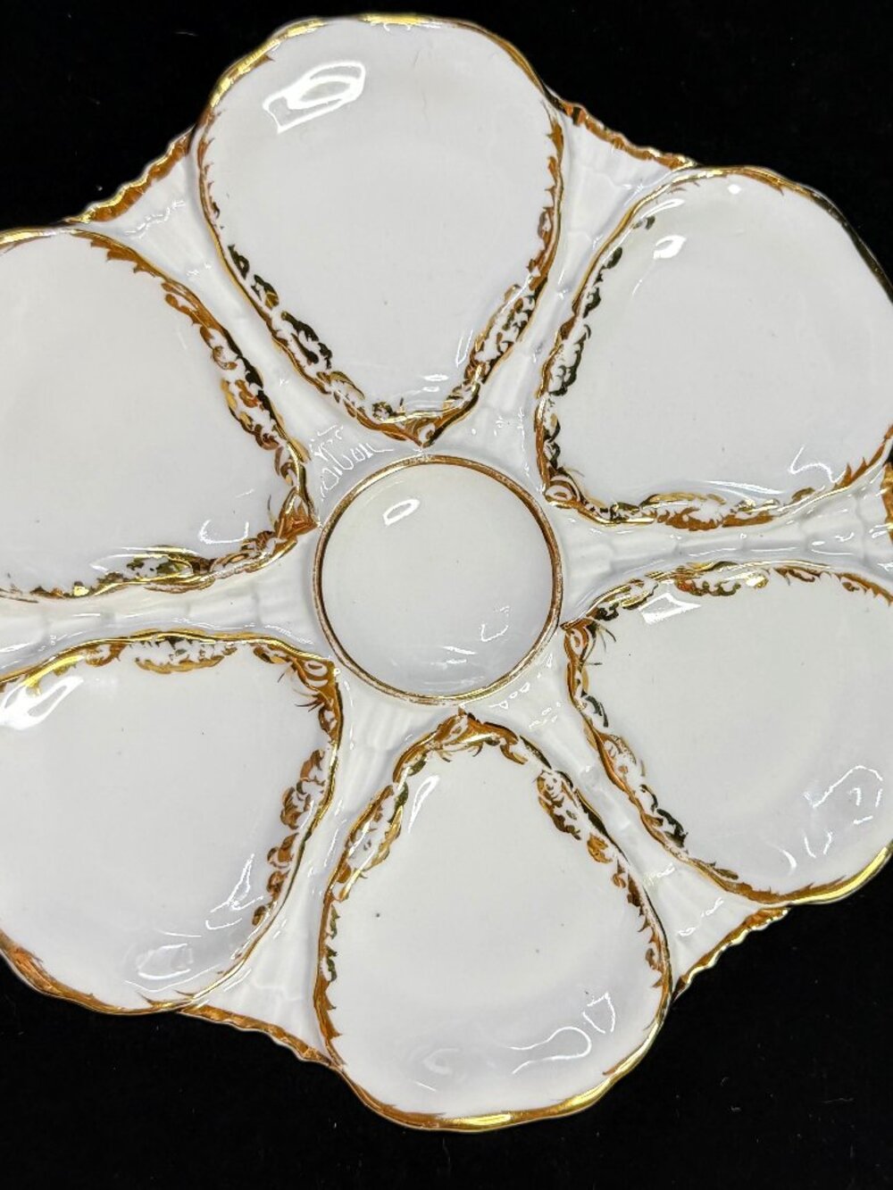 Antique Carl Tielsch Silesia 9" Six-Well White Porcelain Oyster Plate A1256